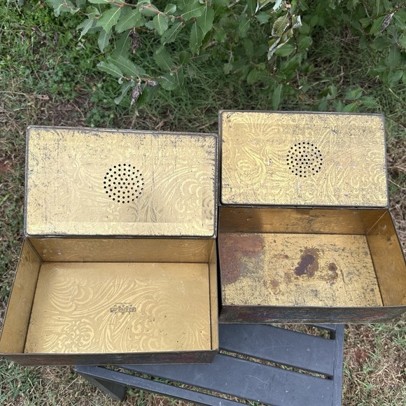 Lot 2 Vintage Wilson & Co USA Soap Dept. Tin Humidor Mosaic Litho Box Hinged Lid - Picture 7 of 14